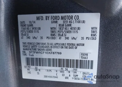 2014 Ford F-150 Stx from USA, damaged, VIN 1FTFW1CF1EKF87769